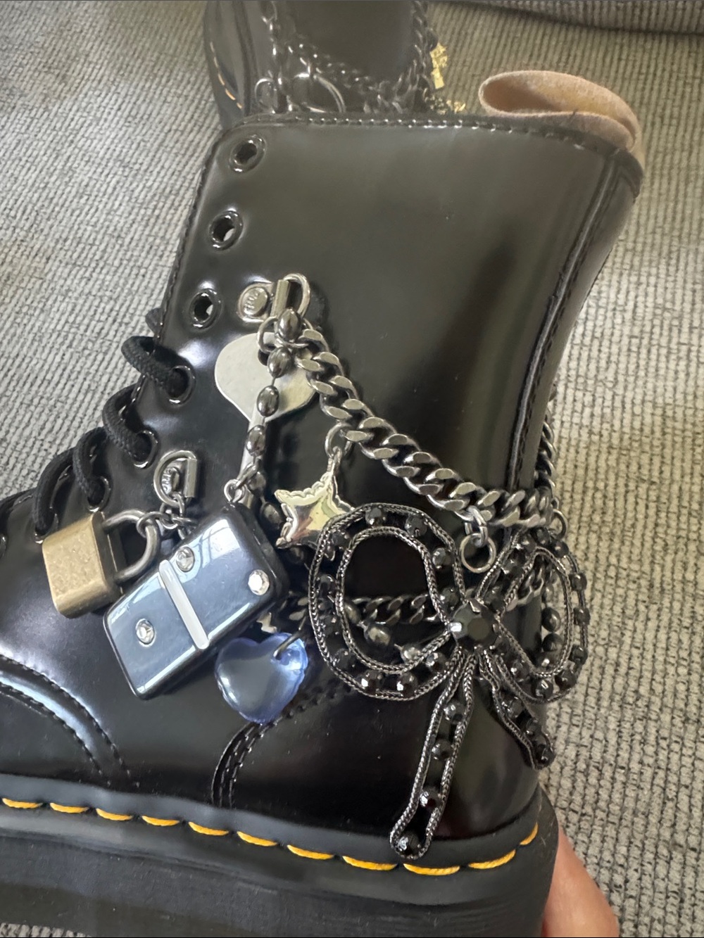 Marc Jacobs X Dr. Martens Black Leather Lace-Up Charm Combat Boots - Picture 4 of 16